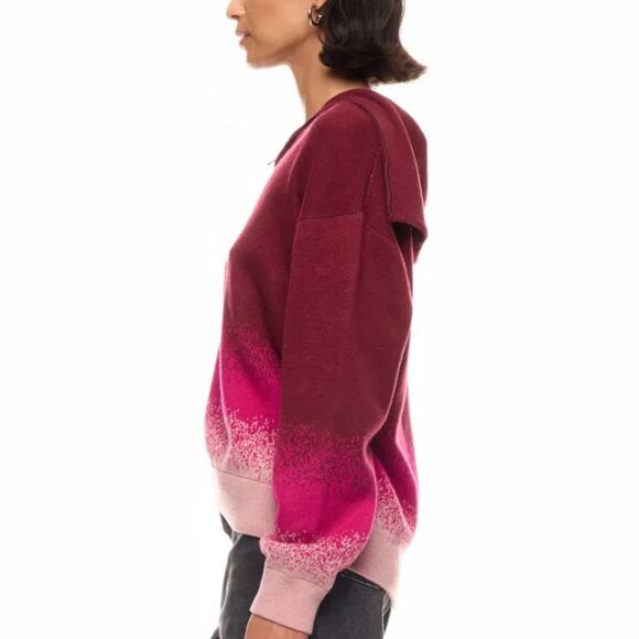 Terez Pink Ombre Oversized Sweater LARGE Fold Over Quarter Zip Soft Holiday $380 - Picture 2 of 9